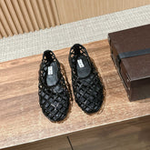 ALAIA MESH BALLET FLATS 25S IN BLACK LAMBSKIN